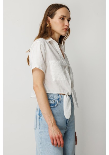 Bağlama Detaylı Kısa Gömlek-Ekru indirimleri