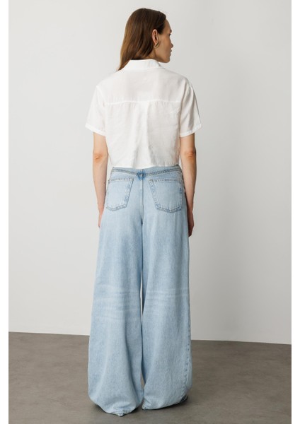 Bağlama Detaylı Kısa Gömlek-Ekru