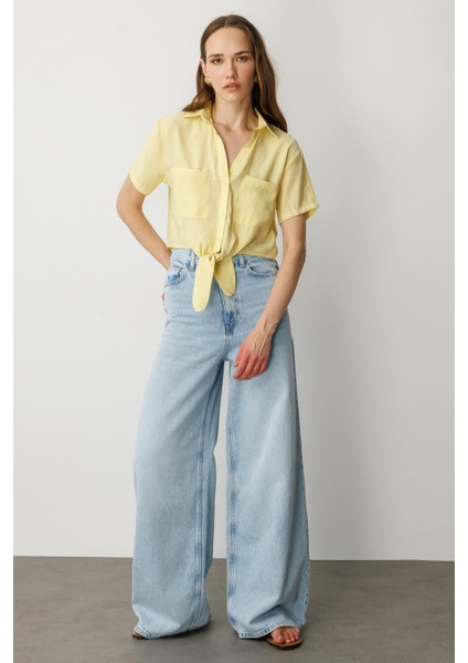 Bağlama Detaylı Kısa Gömlek-Sarı