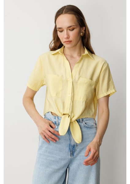 Bağlama Detaylı Kısa Gömlek-Sarı fırsatları