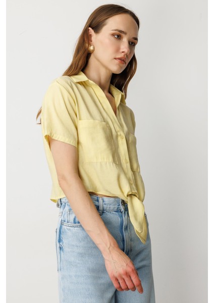Bağlama Detaylı Kısa Gömlek-Sarı indirimleri