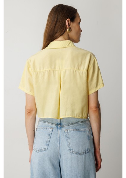 Bağlama Detaylı Kısa Gömlek-Sarı
