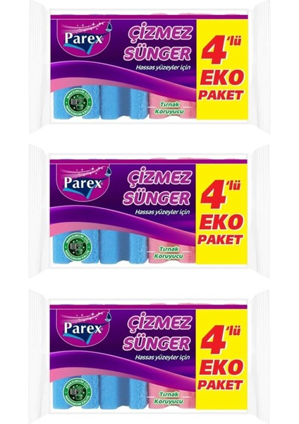 Çizmez 4'lü Sünger Oluklu Üçlü Paket