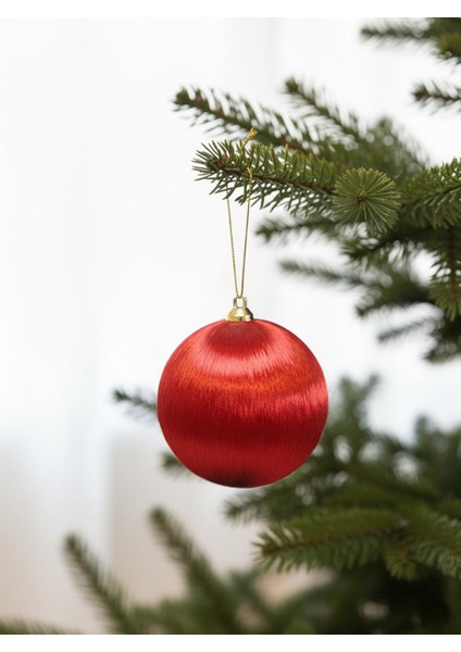 Yılbaşı Topu – Ipek Iplik Sarılı Çam Ağacı Süsü Kırmızı 10 cm