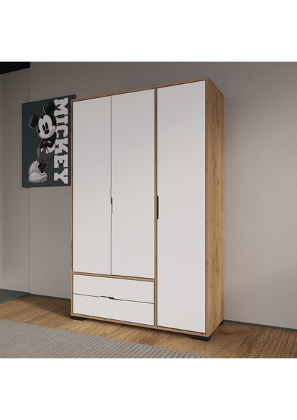 Royal 4 Kapaklı Çekmeceli Full Beyaz Gardırop , Elbise Dolabı, Raflı Dolap, Kulpsuz