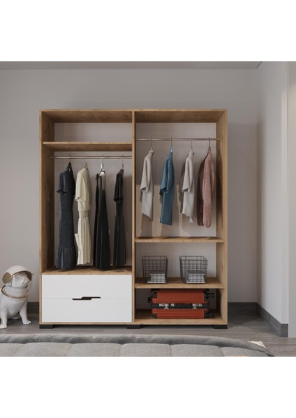 Royal 4 Kapaklı Çekmeceli Full Beyaz Gardırop , Elbise Dolabı, Raflı Dolap, Kulpsuz fırsatları