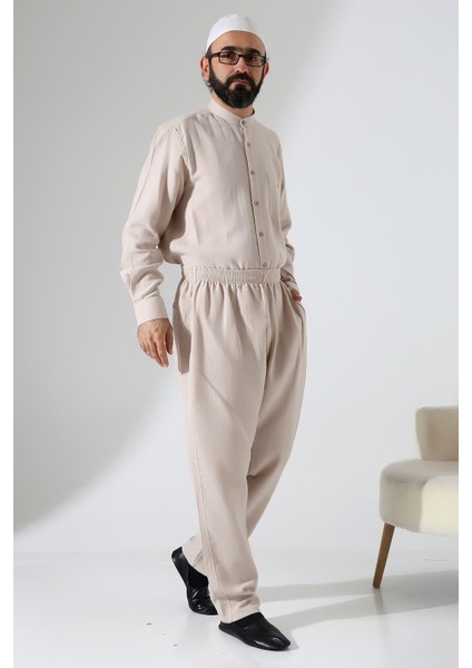 Erkek Lastikli Bel Cepli Hac Umre Müslin Pantolon - Bej (Ans) modelleri