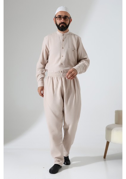 Erkek Lastikli Bel Cepli Hac Umre Müslin Pantolon - Bej (Ans) fırsatları