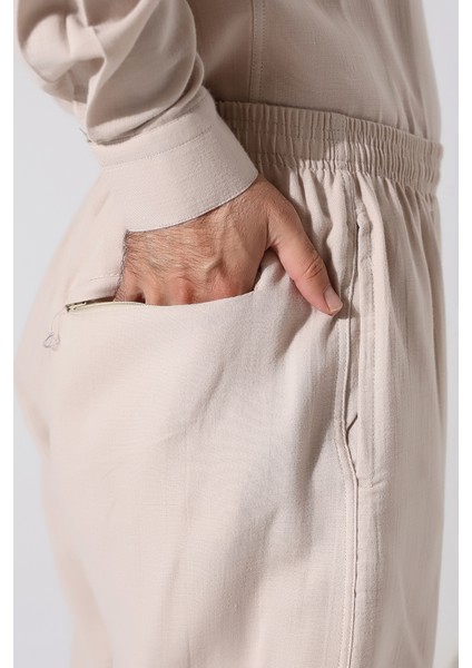 Erkek Lastikli Bel Cepli Hac Umre Müslin Pantolon - Bej (Ans) indirimleri