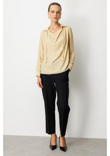 Farbela Detaylı Krep Gömlek-Sarı modelleri