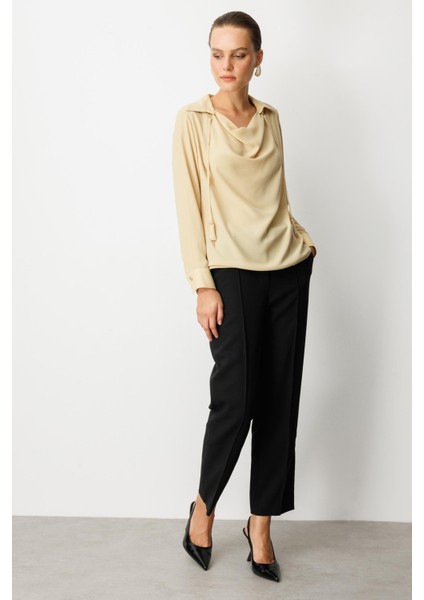Farbela Detaylı Krep Gömlek-Sarı fırsatları