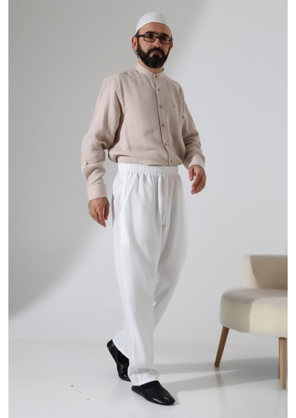 Erkek Lastikli Bel Cepli Hac Umre Müslin Pantolon - Beyaz (Ans) indirimleri