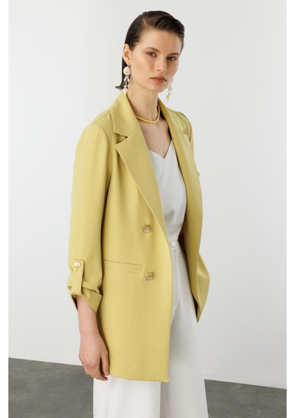 Katlanabilir Kol Detaylı Uzun Ceket-Y.yeşili fiyatları