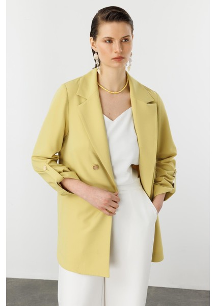 Katlanabilir Kol Detaylı Uzun Ceket-Y.yeşili modelleri