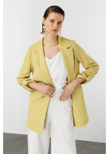 Katlanabilir Kol Detaylı Uzun Ceket-Y.yeşili fırsatları