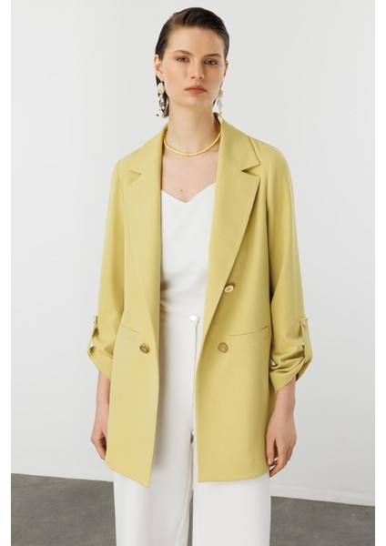 Katlanabilir Kol Detaylı Uzun Ceket-Y.yeşili indirimleri
