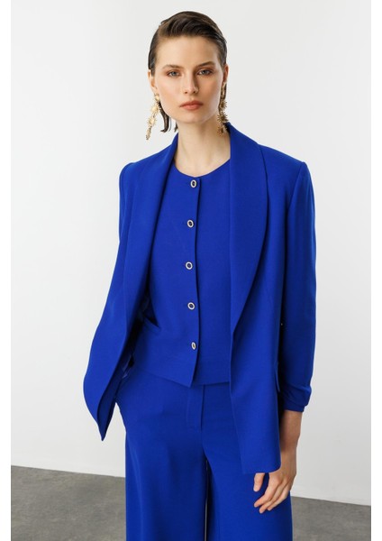 Kolu Büzgülü Cep Detaylı Ceket-Sax