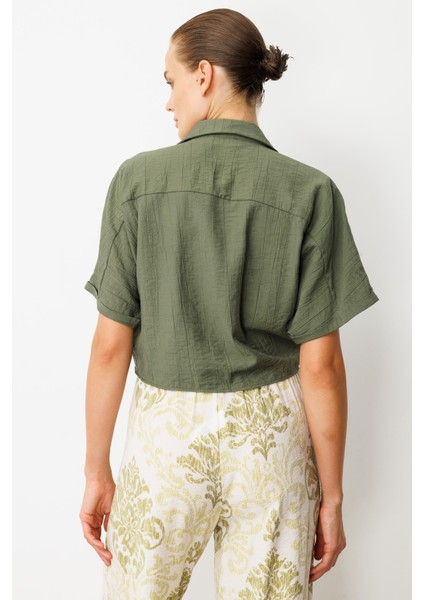 Bağlama Detaylı Crop Gömlek-Haki indirimleri