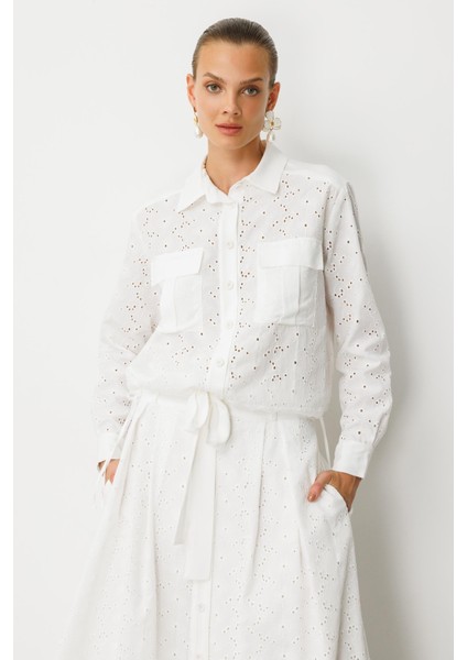 Cep Detaylı Pamuklu Fisto Gömlek-Kemık