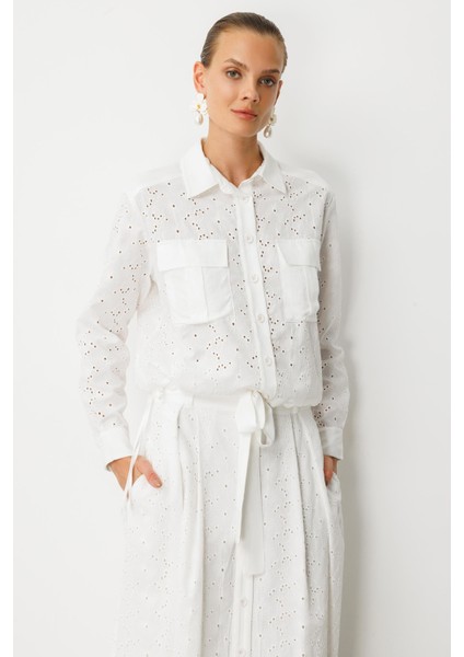 Cep Detaylı Pamuklu Fisto Gömlek-Kemık fiyatları