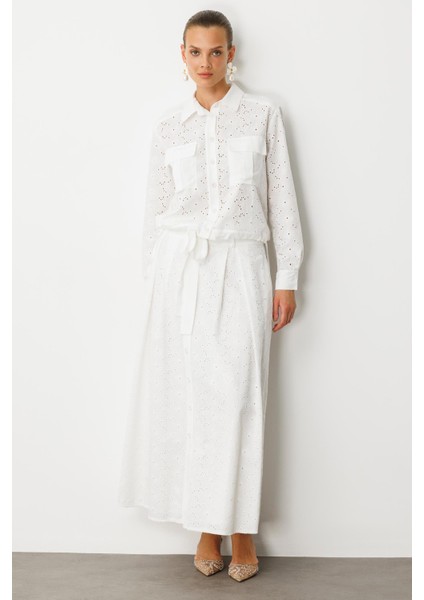 Cep Detaylı Pamuklu Fisto Gömlek-Kemık modelleri