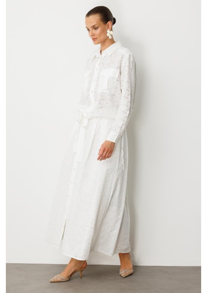 Cep Detaylı Pamuklu Fisto Gömlek-Kemık indirimleri