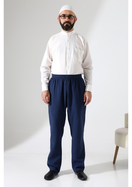 Erkek Lastikli Bel Cepli Hac Umre Müslin Pantolon - Lacivert (Ans) fırsatları
