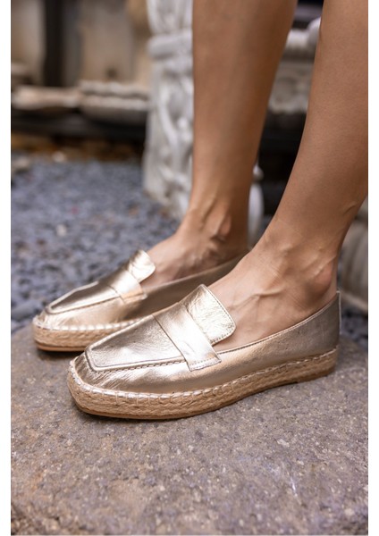 Palmer Kadin Altın Gercek Deri Espadril Ayakkabi