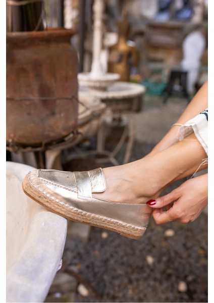 Palmer Kadin Altın Gercek Deri Espadril Ayakkabi modelleri