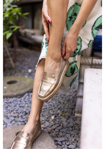 Palmer Kadin Altın Gercek Deri Espadril Ayakkabi