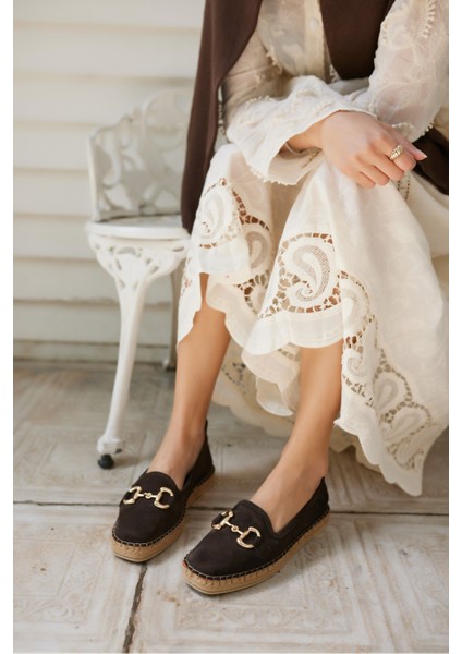 Nazsa Kadın Kahverengi Süet Tokalı Espadrıl Taban Loafer Ayakkabi fiyatları