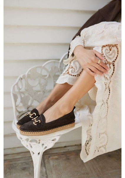 Nazsa Kadın Kahverengi Süet Tokalı Espadrıl Taban Loafer Ayakkabi fırsatları