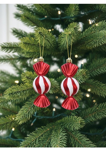Yılbaşı Ağaç Süsü Kırmızı-Beyaz Şeker Figürlü 10 cm 2'li Set