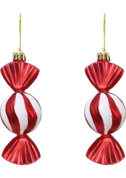 Yılbaşı Ağaç Süsü Kırmızı-Beyaz Şeker Figürlü 10 cm 2'li Set modelleri
