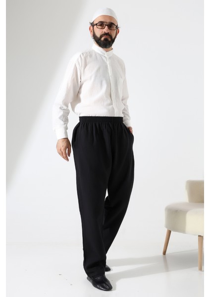 Erkek Lastikli Bel Cepli Hac Umre Müslin Pantolon - Siyah (Ans) fiyatları