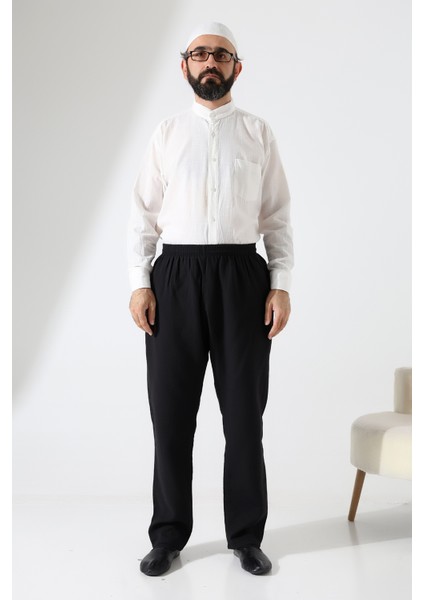 Erkek Lastikli Bel Cepli Hac Umre Müslin Pantolon - Siyah (Ans) modelleri