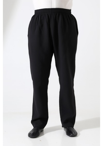 Erkek Lastikli Bel Cepli Hac Umre Müslin Pantolon - Siyah (Ans) indirimleri