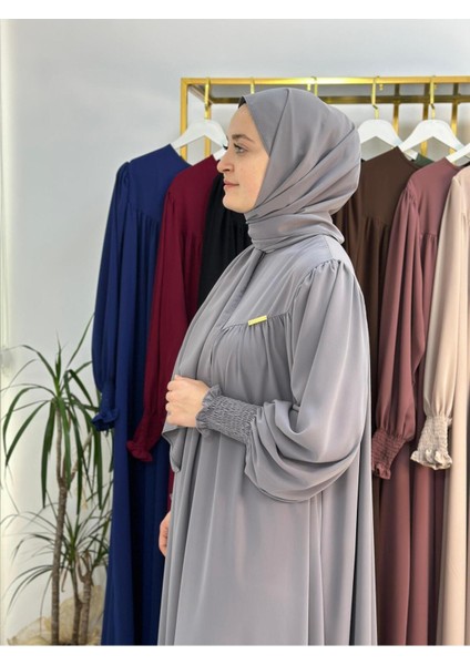 Sallı ,önü V Model Büzgülü Tesettür Elbise Takım ,ferrace,abaya, Hicab,hac ve Umre Için Uygun Gri indirimleri