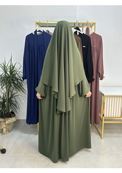 Ferace & Abaya Sufle Esarp ve Üsten Robalı Kemerli Elbise Takım .hac ve Umre Için Uygundur Yeşil indirimleri