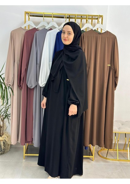Şallı ,tesettür Yandan Büzgülü Elbise Takım ( Hac ve Umre Için Uygundur) Siyah Renk fiyatları