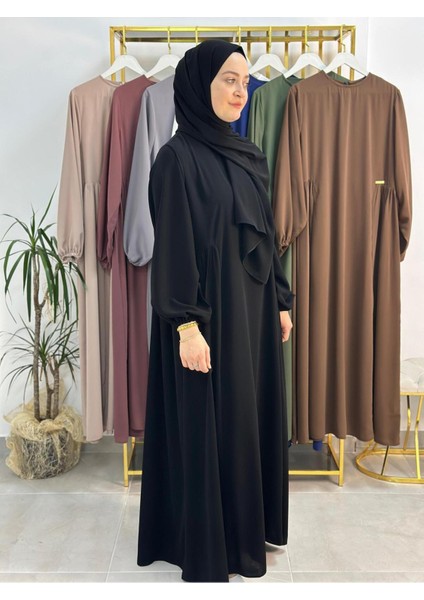 Şallı ,tesettür Yandan Büzgülü Elbise Takım ( Hac ve Umre Için Uygundur) Siyah Renk fırsatları