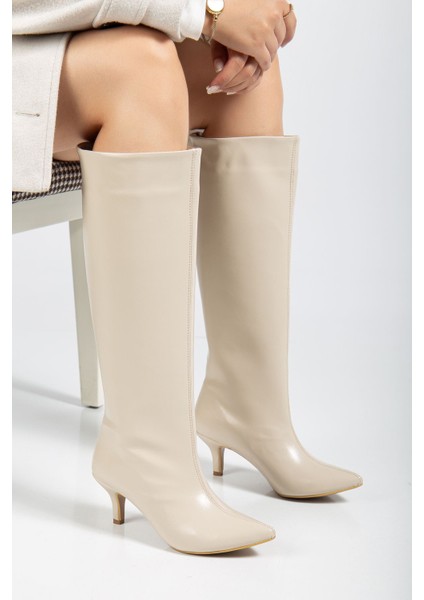 SYT-2025 Bej Kırışık Rugan Günlük Kadın Çizme indirimleri