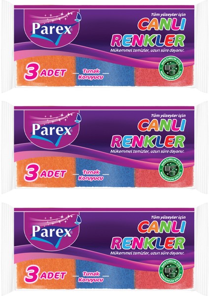 Canlı Renkler 3'lü Sünger Oluklu Üçlü Paket