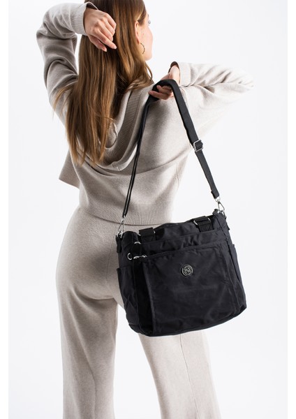 Glc Kadın 4 Bölmeli Suya Dayanıklı Saten Kumaş Çapraz ve Omuz Askılı Çanta