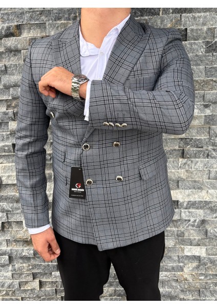 Erkek Slim Fit Ekose Desenli Kruvaze Ceket fiyatları