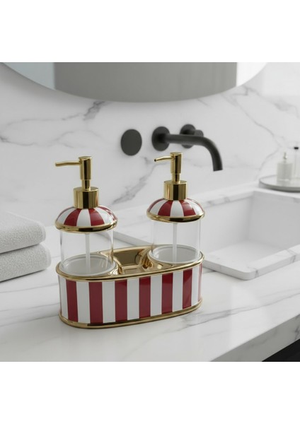 Kırmızı Beyaz 2'li Lüks Porselen Sıvı Sabunluk modelleri
