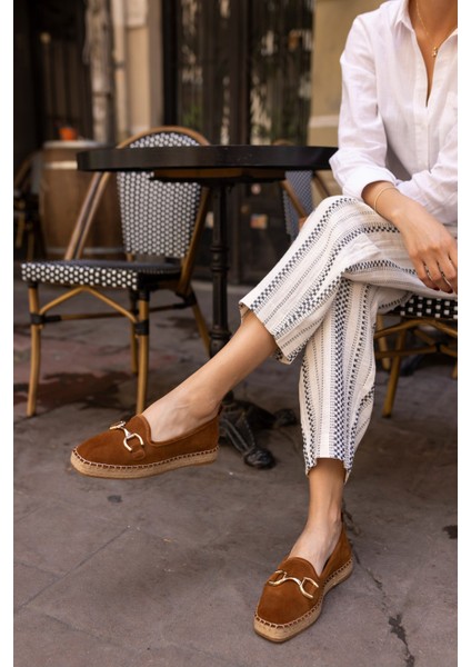 Nazsa Kadın Kahverengi Süet Tokalı Espadrıl Taban Loafer Ayakkabi fiyatları