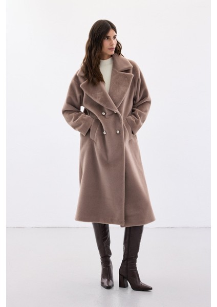 Düğme Detaylı Uzun Kaban - Vizon fiyatları