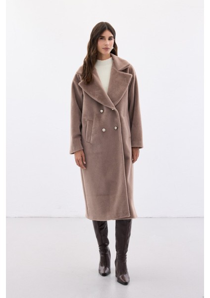 Düğme Detaylı Uzun Kaban - Vizon fırsatları