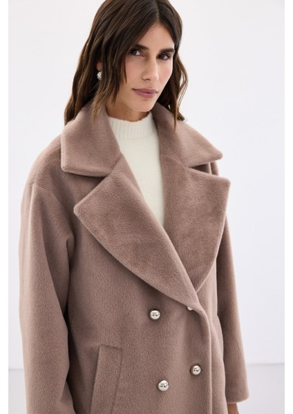 Düğme Detaylı Uzun Kaban - Vizon